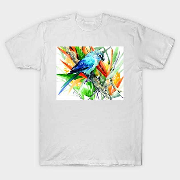 Parrot and Tropical Foliage, Tropical Colors T-Shirt by surenart